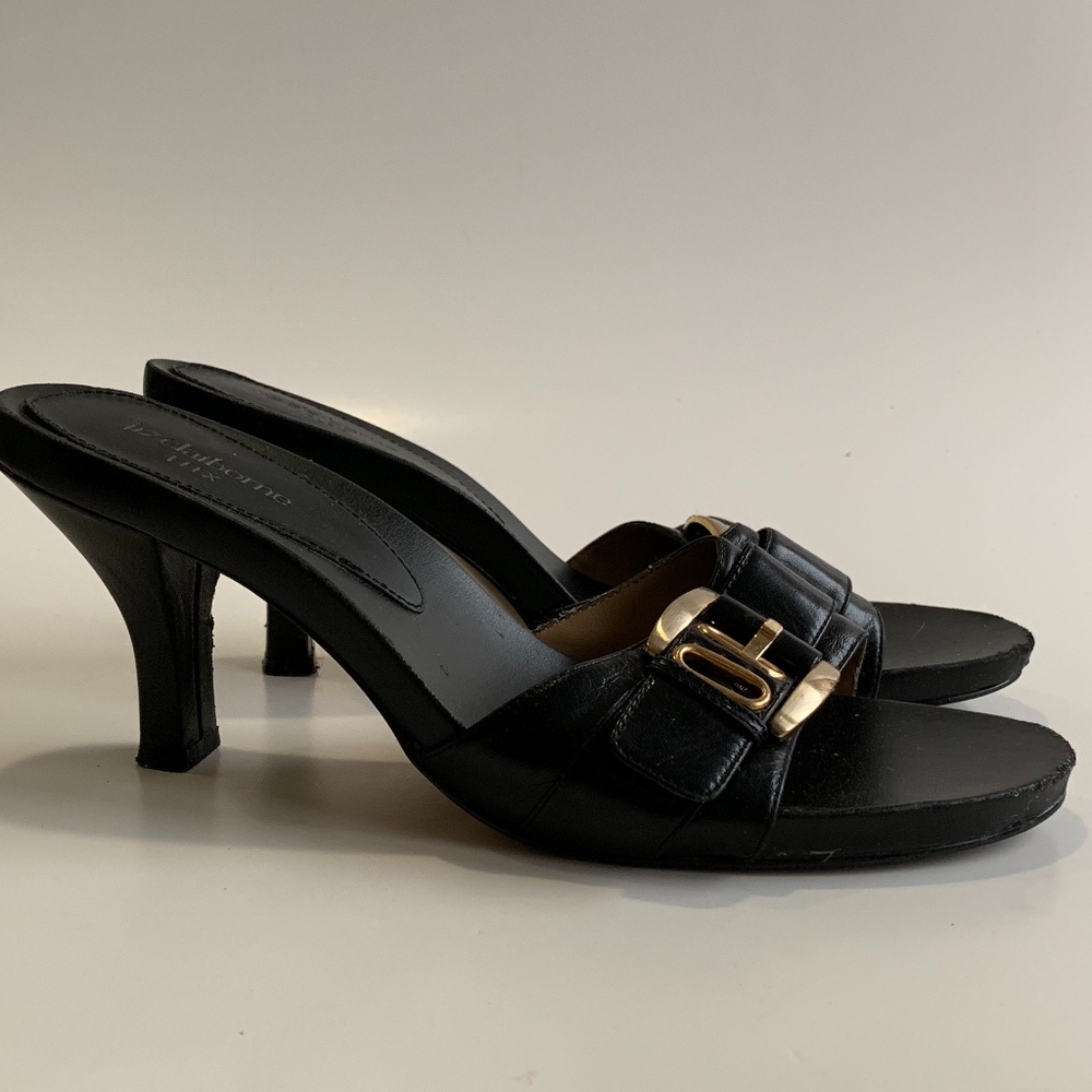 Liz Claiborne Leather Black Heel Slide Size 9M